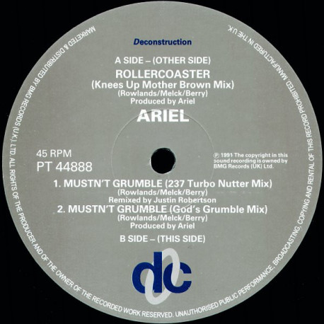 Ariel - Rollercoaster (Knees Up Mix) / Mustnt Grumble (237 Turbo Nutter Mix / Gods Grumble Mix) 12" Vinyl Record