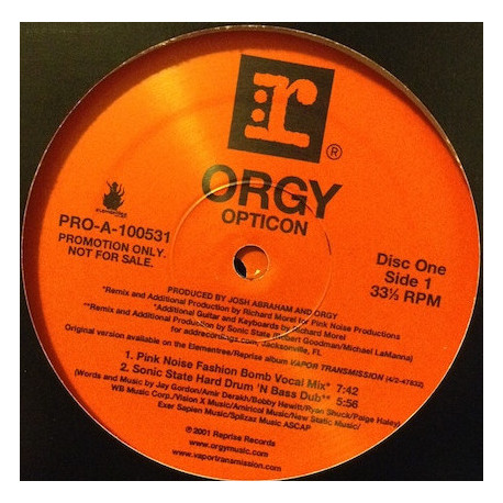 Orgy - Opticon (2 Dieselboy Mixes / 4 Sonic State Mixes / 2 Pink Noise Mixes) 2 x Vinyl Record Promo