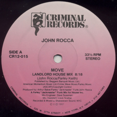 John Rocca - Move (Landlord House Mix / Farleys House Piano Mix / Roccapella) 12" Vinyl Record