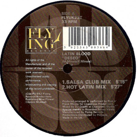 Latin Blood - Deseo (Salsa Club Mix / Hot Latin Mix / Undersalsa Club Mix / Hot Wind Mix) 12" Vinyl Record