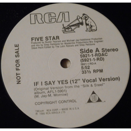 Five Star - If I Say Yes (Extended Mix / Dub / 7" Remix)  12" Vinyl Promo