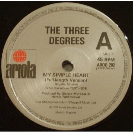 Three Degrees - My Simple Heart (Full Length) / Hot Summer Night (12" Vinyl Record)