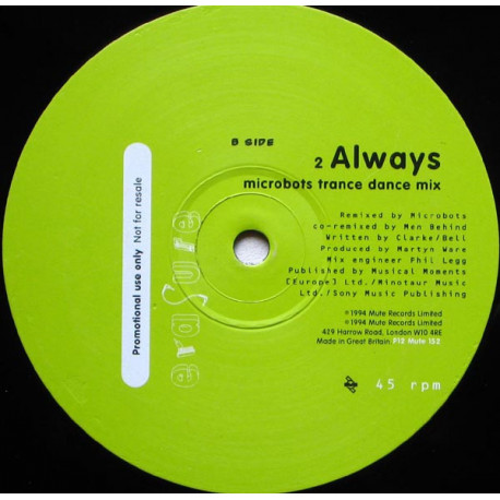 Erasure - Always (Microbots Trance dance Mix / Cappella Club Mix) Vinyl Promo