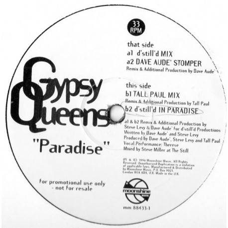 Gypsy Queens - Paradise (D'Still D'Mix / Dave Aude Stomper / Tall Paul Mix / D'Still D In Paradise Mix) Promo