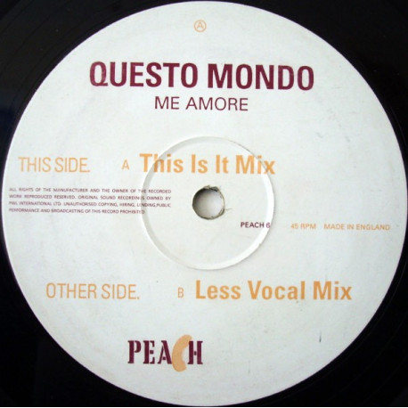 Questo Mondo - Me Amore (This Is It Mix / Less Vocal Mix) 12" Vinyl Record