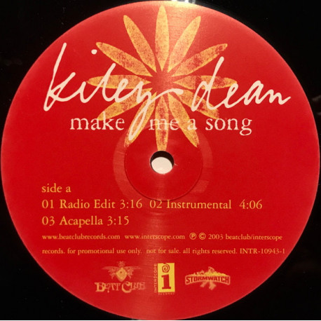 Kiley Dean - Make Me A Song (Radio Edit / Inst / Acappella) Timbaland Production (Promo Vinyl)