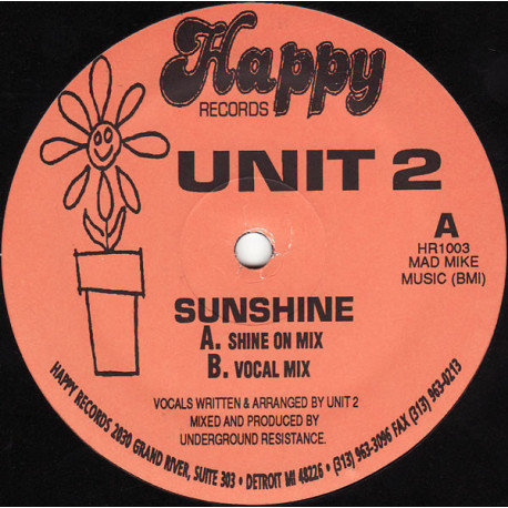 Unit 2 - Sunshine (Vocal Mix / Shine On Mix) 12" Vinyl Record