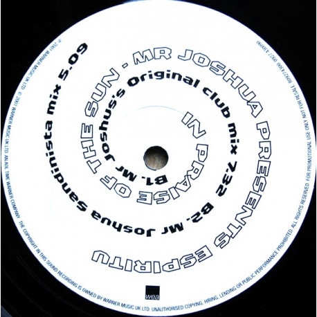 Mr Joshua presents Espiritu - In Praise Of The Sun (Sonos Frequent Traveller mix / Sun Dub / Sun Acappella) Promo