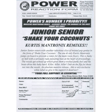 Junior Senior - Shake your coconuts (2 Kurtis Mantronix mixes) Vinyl Promo