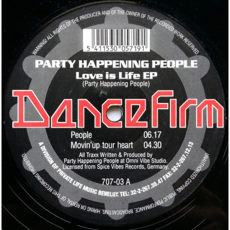 Party Happening People - Love Is Life EP (Blue Eyes / People / Movin Up Tour Heart) 12" Vinyl