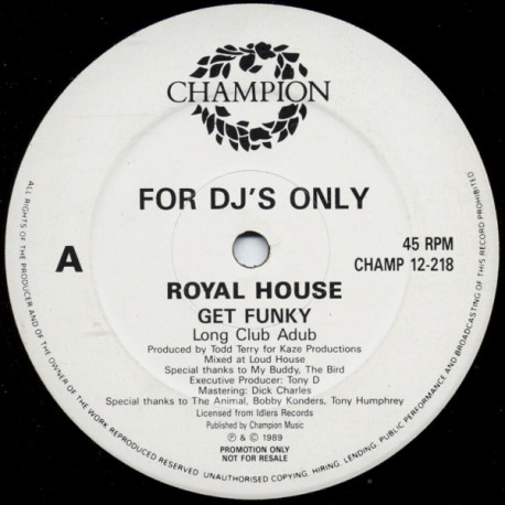 Royal House (Todd Terry) - Get Funky (Club Mix / Dub Mix / Clubadub) 12" Vinyl Promo