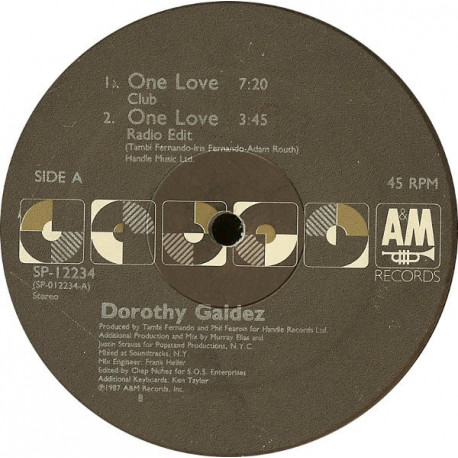 Dorothy Galdez - One Love (Club Mix / Radio / Dub / Piano Dub) 12" Vinyl record