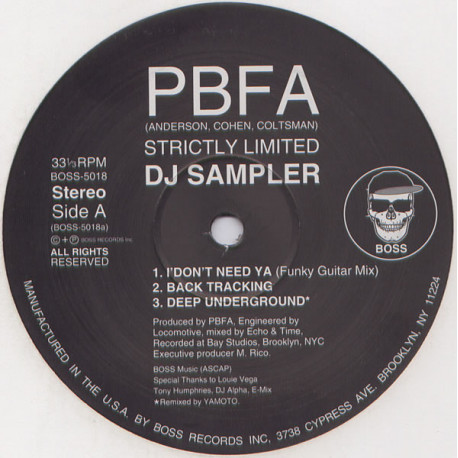 PBFA - Sampler Feat I Dont Need Ya (Funky Guitar Mix) / Back Tracking / Deep Underground / Real Love / Fall Down / TripleXposure