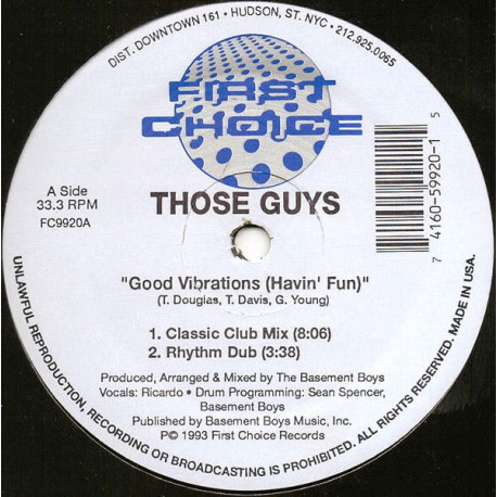 Those Guys - Good Vibrations (Classic Club Mix / Rhythm Dub / Deep Dub / Paradox Mix) 12" Vinyl Record