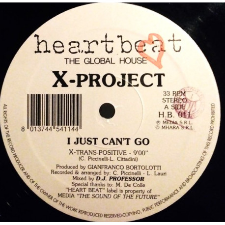 X Project - I Just Cant Go (A Trans Positive / Base X Cut) / I Cant Touch (Xtended) 12" Vinyl Record