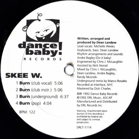 Skee W - Burn (Club Vocal / Club Inst / Underground Mix / Pop Mix) 12" Vinyl Record