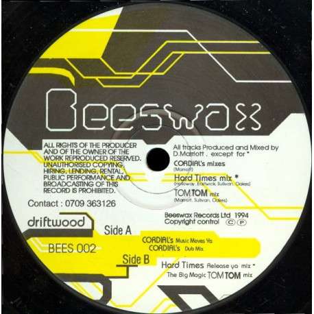 Dean Marriott – Driftwood (Cordials Music Moves Ya / Cordials Dub / Hard Time Release Ya Mix / Tom Tom Mix) 12" Vinyl