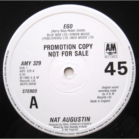 Nat Augustin - Ego (2 Mixes) 12" Vinyl Promo