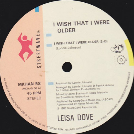 Leisa Dove - I Wish That I Were Older (Extended / Instrumental / Radio Edit) 12" Vinyl Record