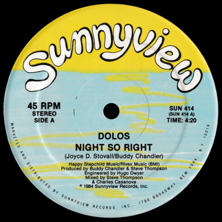 Dolos - Night So Right (Club Mix / Original) 12" Vinyl Still In Shrinkwrap. Looks Unplayed