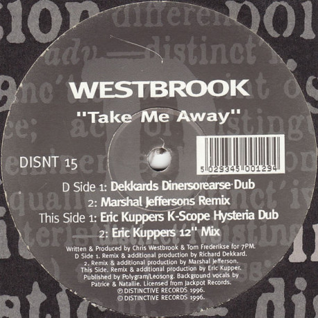 Westbrook (Bam Bam) - Take Me Away (Marshall Jefferson Remix / 2 Eric Kupper Mixes / Dekkard Dub) 12" Vinyl