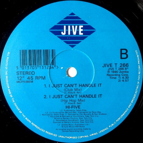 Hi Five - I Just Cant Handle It (Extended / Club Mix / Hip Hop Mix) 12" Vinyl Record