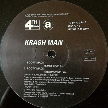 Krash Man - Booty Mack (Single Mix / Instrumental / Doobeeass Mix) / Something For The Players To Roll On