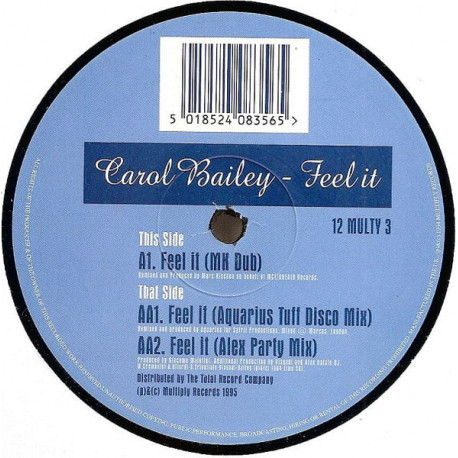 Carol Bailey - Feel It (MK Dub / Aquarius Tuff Disco Mix / Alex Party Mix) 12" Vinyl