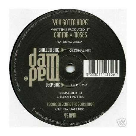 Cantor Moses Featuring Laudat - You Gotta Hope (Original Mix / Hope Mix) 12" Vinyl