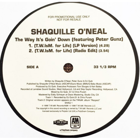 Shaquille O'Neal - The Way Its Goin Down featuring Peter Gunz (LP Version / Edit / Inst / Acappella) Vinyl Promo