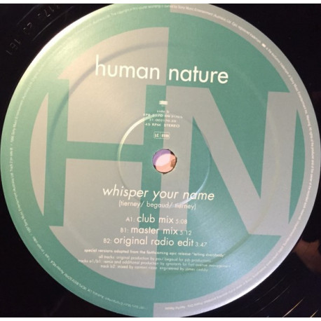Human Nature - Whisper Your Name (Club Mix / Master Mix / Radio Mix) 12" Vinyl Promo