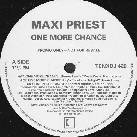 Maxi Priest - One More Chance (Simon Law Remix / 2 Sly Remixes / 2 Chad Elliott Mixes / Album Edit) 12" Vinyl Promo