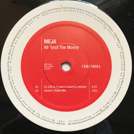 Meja - All Bout The Money (DJ Zeb & Sezams Extended Version / Hectors Radio Mix / 2 Pierre J Mixes) 12" Vinyl Promo