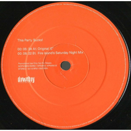Fused - This Party Sucks (Original Mix / Fire Island Saturday Night Mix) 12" Vinyl Promo
