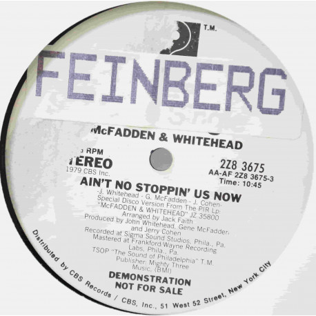 McFadden & Whitehead - Aint No Stoppin Us Now (Extended) / I Got The Love (12" Vinyl Promo) Sticker On Label See Image