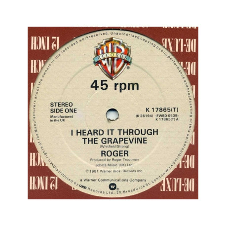 Roger - I Heard It Through The Grapevine / A Chunk Of Sugar (12" Vinyl Record)