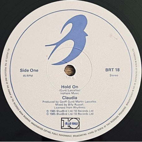 Claudia - Hold On (Extended / Original / Instrumental) 12" Vinyl Record