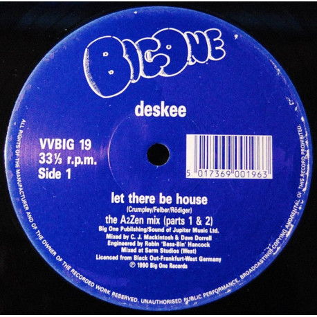 Deskee - Let There Be House (Azzen Mix Parts 1 & 2 / West Bam Mix) 12" Vinyl