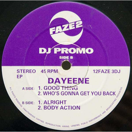 Dayeene - Good Thing / Whos Gonna Get You Back / Alright / Body Action (12" Vinyl Promo)