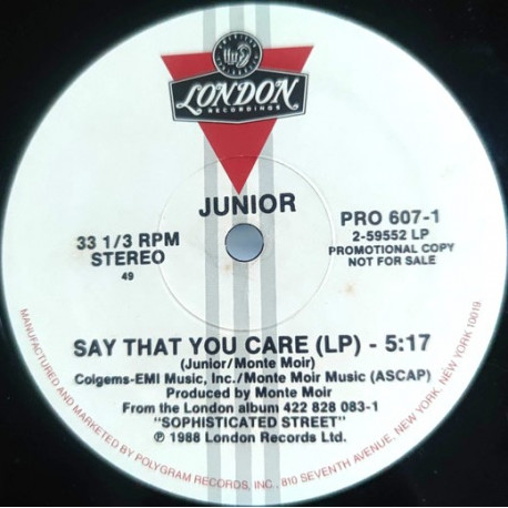 Junior - Say That You Care (LP Version / Edit) 12" Vinyl Promo