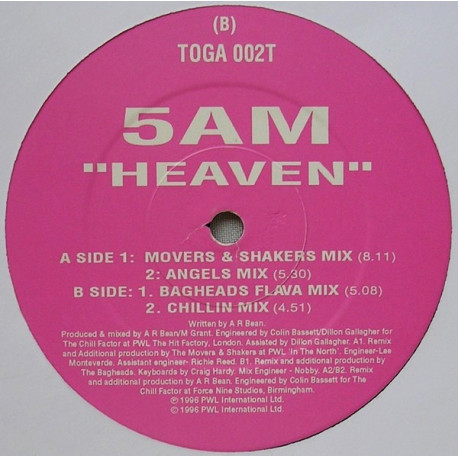 5AM - Heaven (Movers & Shakers Mix / Angels Mix / Bagheads Flava Mix / Chillin Mix) 12" Vinyl