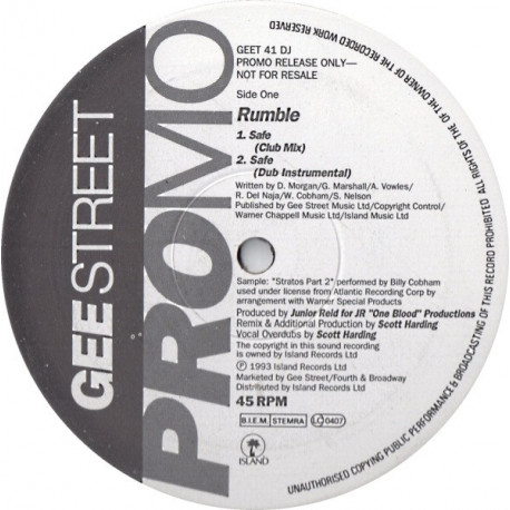 Rumble - Safe (Club Mix / Dub) / Booyaka Booyaka (Jeep Mix) / Dontress (12" Vinyl Promo)