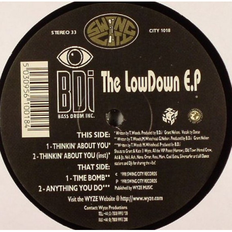 BDI Inc (Boss Drum Inc) - Low Down EP (Thinkin About You (Vocal / Inst) / Time Bomb / Anything You Do