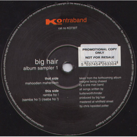 Big Hair - Album Sampler 1 (Ramba Ho / Mahoodien Mahanliem) 12" Vinyl