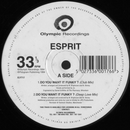 Esprit - Do You Want It Funky (Club Mix / Deep Love Mix / Whole Fruit Dub / 5th Circuit Club Dub) 12" Vinyl