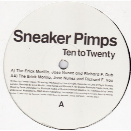 Sneaker Pimps - Ten To Twenty (Morillo Nunez & Richard F Vocal Mix / Morillo Nunez & Richard F Dub) 12" Vinyl Promo