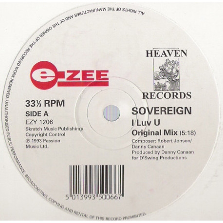 Sovereign - I Luv U (Original Mix / Funky Slap Mix / Grand Deep Mix) Vinyl Record