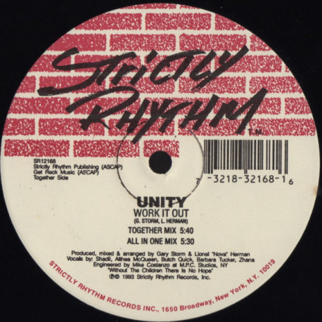Unity - Work It Out (Together Mix / All In One Mix / Dub / Speech) 12" Vinyl Record