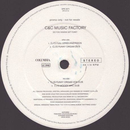 C&C Music Factory - Do You Wanna Get Funky (CJ Macintosh Full Length Version / 3 CJ Dubs) Vinyl Promo