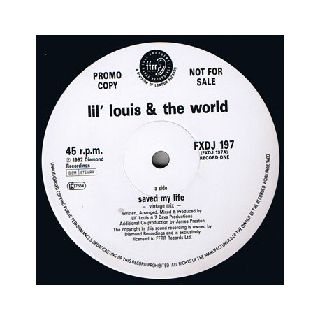 Lil Louis & The World - Saved My Life (Vintage Mix / Hip Hop Adventure / Havanna Mix)  Vinyl Promo